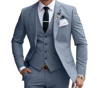 Herrenanzüge, 3-teilig, schmale Passform, Anzug-Set, Business-, Hochzeits-, Smokingjacke, Weste, Hose, Denim Blau, XX-Large
