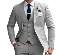 Herrenanzüge, 3-teilig, schmale Passform, Anzug-Set, Business-, Hochzeits-, Smokingjacke, Weste, Hose, GRAU, L