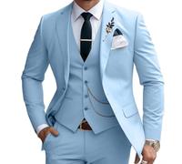 Herrenanzüge, 3-teilig, schmale Passform, Anzug-Set, Business-, Hochzeits-, Smokingjacke, Weste, Hose, Himmelblau, XL