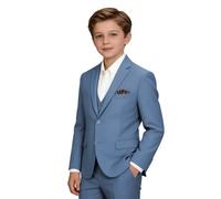 Herrenanzüge Formale Smokings Slim Fit Jungenanzug Set für Hochzeitsoutfit Teen Jungen Kleid Kleidung, Blau Grau, 6