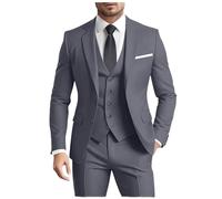 Herrenanzug, 3-teilig, schmale Passform, formell, Business, Hochzeit, 2 Knöpfe, Blazer, Weste, Hose, Set, Smoking, grau dunkel, XS