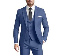 Herrenanzug, 3-teilig, schmale Passform, formell, Business, Hochzeit, 2 Knöpfe, Blazer, Weste, Hose, Set, Smoking, Denim Blau, 3XL
