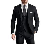 Herrenanzug, 3-teilig, schmale Passform, formell, Business, Hochzeit, 2 Knöpfe, Blazer, Weste, Hose, Smoking, Schwarz, S