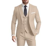 Herrenanzug 3-teilig Slim Fit Formal Business Hochzeit 2 Knöpfe Blazer Weste Hosen Set Smoking, Champagner, M