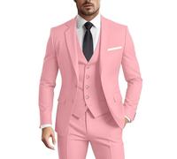 Herrenanzug 3-teilig Slim Fit Formal Business Hochzeit 2 Knöpfe Blazer Weste Hosen Set Smoking, Pink, XL