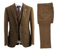 Herrenanzug, 3-teilig, Tweed, zweireihig, Hochzeits-Smokings, Herren-Blazer-Anzug, braun, 5XL