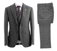 Herrenanzug, 3-teilig, Tweed, zweireihig, Hochzeits-Smokings, Herren-Blazer-Anzug, hellgrau, 5XL