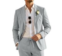 Herrenanzug aus Leinen, 2-teilig, lässig, normale Passform, Blazer und Hose für Sommer, Strand, Hochzeit