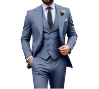 Herrenanzug, schmale Passform, 3-teilig, zweireihig, formelle Smoking-Set, lässig, Hochzeit, Abschlussball, Bräutigam, Denim Blau, XX-Large