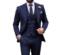Herrenanzug, schmale Passform, 3-teilig, zweireihig, formelle Smoking-Set, lässig, Hochzeit, Abschlussball, Bräutigam, Marineblau, XX-Large