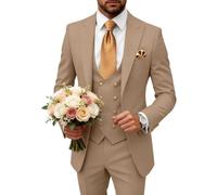 Herrenanzug, schmale Passform, 3-teilig, zweireihiger Anzug, Ein-Knopf-Anzug, formelle Smokings, Hochzeit, Abschlussball, Blazer, Weste, Hose für Herren, Champagner, M