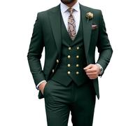 Herrenanzug, schmale Passform, 3-teilig, zweireihiger Anzug, Ein-Knopf-Anzug, formelle Smokings, Hochzeit, Abschlussball, Blazer, Weste, Hose für Herren, Dunkelgrün, XL