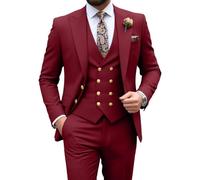 Herrenanzug, schmale Passform, 3-teilig, zweireihiger Anzug, Ein-Knopf-Anzug, formelle Smokings, Hochzeit, Abschlussball, Blazer, Weste, Hose für Herren, Weinrot, XX-Large