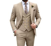 Herrenanzug, schmale Passform, 3-teilig, zweireihiger Anzug, Ein-Knopf-Anzug, formelle Smokings, Hochzeit, Abschlussball, Blazer, Weste, Hose für Herren, Champagner, XL