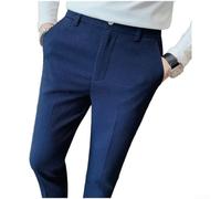 Herrenanzughose mit karierter Textur, schmale Passform, gerades Bein, Business-Hose, einfarbig, koreanischer Stil, lässige Anzughose für vier Jahreszeiten, Schwarz, Weiß, Blau (2XL Blau)