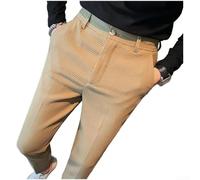 Herrenanzughose mit karierter Textur, schmale Passform, gerades Bein, Business-Hose, einfarbig, koreanischer Stil, lässige Anzughose für vier Jahreszeiten, schwarz, weiß, blau (2XL Khaki)