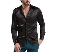 Herrenhemd Lässige Langarm Regular Fit Fester Stehkragen Button-Down-Hemd Herren Slim Fit Langarm Lässige Button-Down-Hemden Glänzende Seide wie Satin Langarm-Hemden einfarbiges langärmliges Hemd