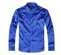 Herrenhemd Mit Knöpfen Langarm Satin Slim Fit Hemd Party Hochzeit Freizeithemd Herren T-Shirt (Color : Blue A, Size : XXL)