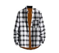Herrenhemden, kariert, langärmelig, normale Passform, kariert, für Herbst und Winter, warm, gepolstert und verdickt, kariert, Button-Down-Shirt, mit Taschen, Flanellhemd, weiß, XXXL