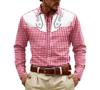 Herrenhemden Langarm, Bierfestival-Karohemd für Freizeitkleidung - Festliches Button-Down-Hemd mit Print für den Alltag und Wochenendausflüge