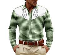 Herrenhemden Langarm, Bierfestival-Karohemd für Freizeitkleidung - Festliches Button-Down-Hemd mit Print für den Alltag und Wochenendausflüge