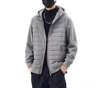 Herrenjacke mit Kapuze, Oxford, Winter-Fleece gefüttert, verdickt, lässiger Mantel, lockere Passform, einfache einfarbige warme Oberbekleidung (2XL Grau)