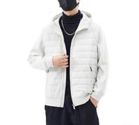 Herrenjacke mit Kapuze, Oxford, Winter-Fleece-gefüttert, verdickt, lässiger Mantel, lockere Passform, einfache einfarbige warme Oberbekleidung (L Beige)