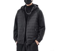 Herrenjacke mit Kapuze, Oxford, Winter-Fleece gefüttert, verdickt, lässiger Mantel, lockere Passform, einfache einfarbige warme Oberbekleidung (XL Schwarz)