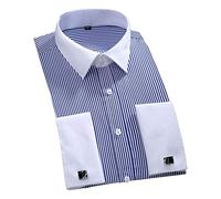 □□ □□ Herrenkleid Hemden Lose Französisch Manschette Regular Fit Gestreiftes Geschäft Langarm Manschettenknöpfe Casual (Color : Fs15, Size : M.)