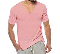 Herrenmode Frühling Sommer, lässig, kurzärmelig, V-Ausschnitt, einfarbig, T-Shirt-Oberteil Langlaufkleidung Herren Set (b-Pink, XXXL)