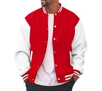 Herrenmode Varsity Jacke, lässig, Slim Fit, Baumwolle, Letterman, Baseball, Bomberjacke, Urb An Classic College-Jacke Übergangsjacken Herren (Red, S)