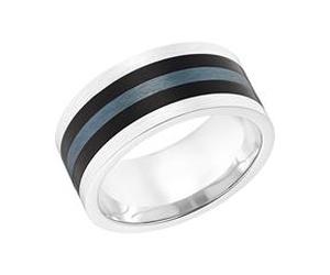 Herrenring aus Edelstahl, schwarz und blau-grau