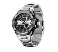 Herrenuhr Silber Edelstahl Digital Uhr Chronograph Herren Armbanduhr Seniorenuhr 5 ATM Wasserdicht Großes Ziffernblatt Militär Leuchtende Klassisch Elegant Elektronisch Analog Quarz Watches for Men