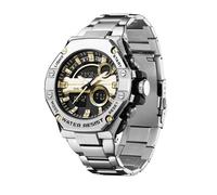 Herrenuhr Silber Edelstahl Digital Uhr Chronograph Herren Armbanduhr Seniorenuhr 5 ATM Wasserdicht Großes Ziffernblatt Militär Leuchtende Klassisch Elegant Elektronisch Analog Quarz Watches for Men