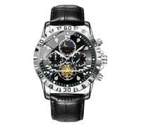 Herrenuhr - Wasserdichte Business-Uhr, Klassische Automatikuhr, Stilvolle, Leuchtende Analoge Armbanduhr Aus Metall Mit Mondphasenanzeige Und PU-Lederarmband, Geeignet Für Wandern, Sport, Bergsteigen