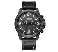 Herrenuhren, Militär-Uhren für Herren und Herren, Lederarmband, analog, Quarz, Chronograph, Datumsanzeige, Sportuhr für Herren, Schwarz, Chronograph, Quarz-Uhrwerk