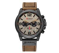 Herrenuhren, Militär-Uhren für Herren und Herren, Lederarmband, analog, Quarz, Chronograph, Datumsanzeige, Sportuhr für Herren, Braun, Chronograph, Quarz-Uhrwerk