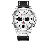 Herrenuhren, Militär-Uhren für Herren und Herren, Lederarmband, analog, Quarz, Chronograph, Datumsanzeige, Sportuhr für Herren, silber, Chronograph, Quarz-Uhrwerk