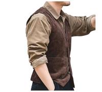 Herrenweste im britischen Stil, Vintage-Cordweste, Weste, Mantel, einfarbig, Cargo-Oberteil Hemd Anzug Herren (Brown, XXXL)