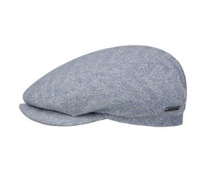 Herringbone Cotton Mix Flatcap by Stetson blau S (54-55 cm)