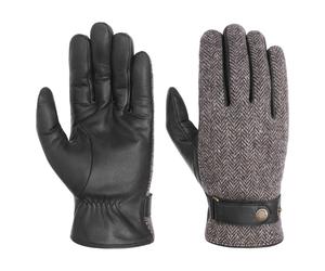 Herringbone Wool Lederhandschuhe by Stetson schwarz-grau 8 HS