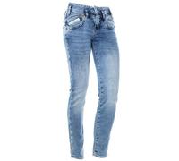 Herrlicher Pearl Slim Stretchjeans Mid Waist Damen Reused Denim Damen, Farbe:Jeansblau, Hosengrößen:W26, Hosenlänge:L30