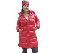 Herrlicher Tam kurzer glänzender Steppmantel aus recyceltem Nylon Größe S, Farbe tomato