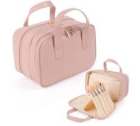 HERYEBING Kosmetiktasche Große Kulturtasche Damen Reise Make-up Taschen Organizer, PU-Leder Kosmetikkoffer mit Makeup Pinsel Fach, Volle Größe Kulturbeutel wasserdichte Schminktasche für Damen (Rosa)