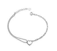 Herz Armband Silber 925 Ankerkette - Damen Armkette mit Kugeln SA-6 | Verstellbares Silberarmband mit Herzchen in 16,5-18,5cm für Frauen und Mädchen von MATERIA by Matthias Wagner