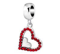 Herz-Charm aus 925er Sterlingsilber, Valentinstags-Charm, Kristall-Charm für Pandora-Charm-Armband, Rot