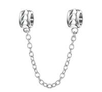 Herz-Charm-Kette, 925er-Sterlingsilber, Sicherheits-Clip, Stopper, Charm-Anhänger, Abstandshalter, Charm, Jahrestag, Geburtstag, Charm für Pandora-Charm-Armband (Silber)