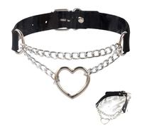 Herz Chocker Halsketten Kreis,Punk Choker Kette,Herz Charm Verstellbare Kragen Halskette,Elegant Halsband Damen,Lederhalsband,Collar,Gothic Schmuck,EMO Accessoires,Joker Kette,Rocker Outfit (Silber)