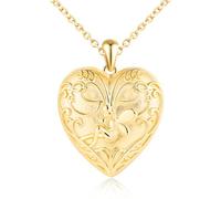 Herz Foto Kette Silber 925: Halskette Damen Engel Medaillon zum Öffnen für Bilder - Mode Blumenfee Anhänger Ketten Amulett Schmuck - Personalisierte Geschenk für Frauen Mama Freundin Mädchen Gold