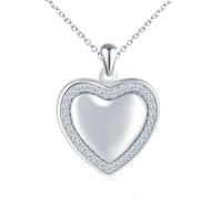 Herz Foto Kette Silber 925 mit Bild: Halskette Damen Mädchen mit Zirkon Rand Medaillon zum Öffnen für Bilder-Anhänger Ketten Amulett Schmuck-Liebe Geschenk für Frauen Mama Freundin Tochter Silber